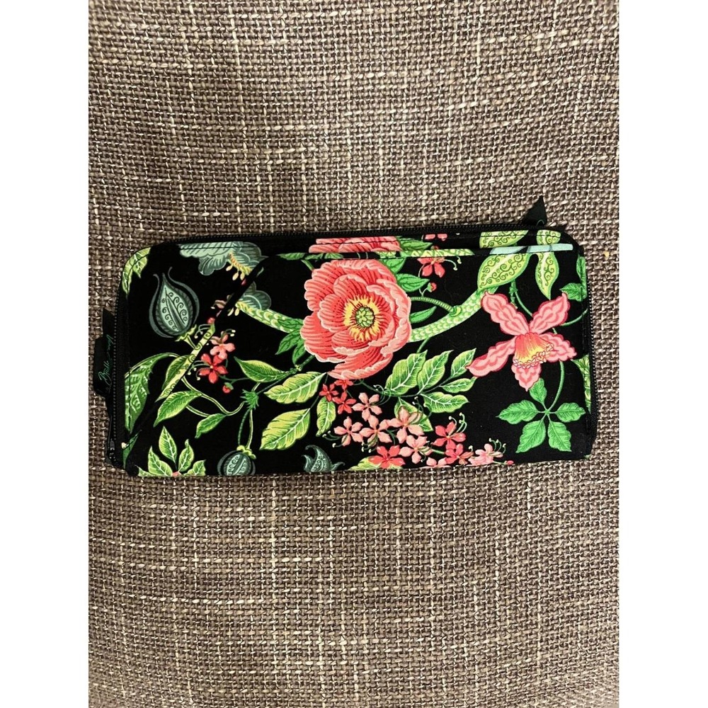 Vera Bradley Night and Day Floral Quilted Zip Around Accordion Wallet Black Pink - Picture 7 of 8